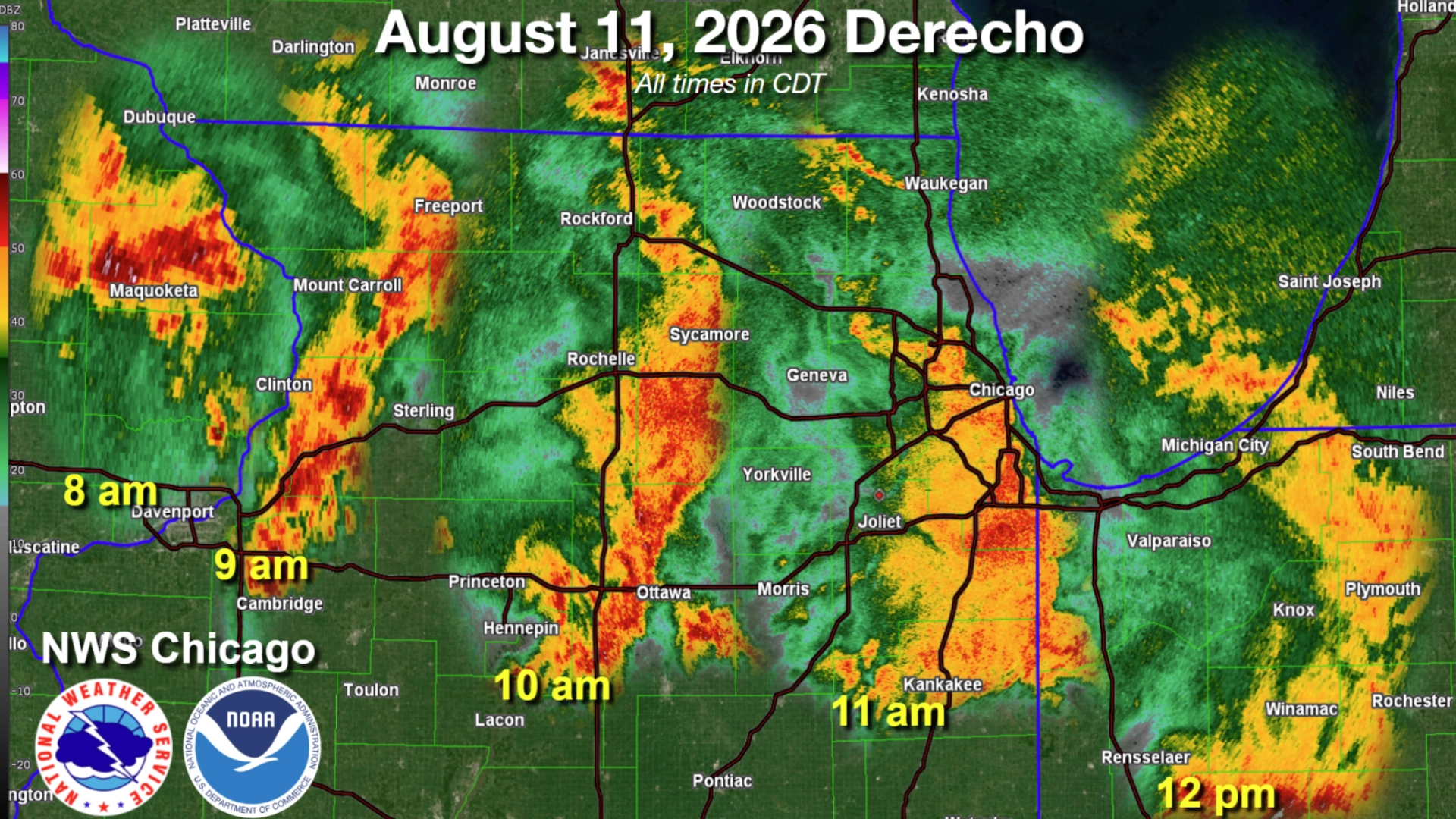 The August 11 derecho moved across northern Illinois and northwest Indiana during the morning hours.