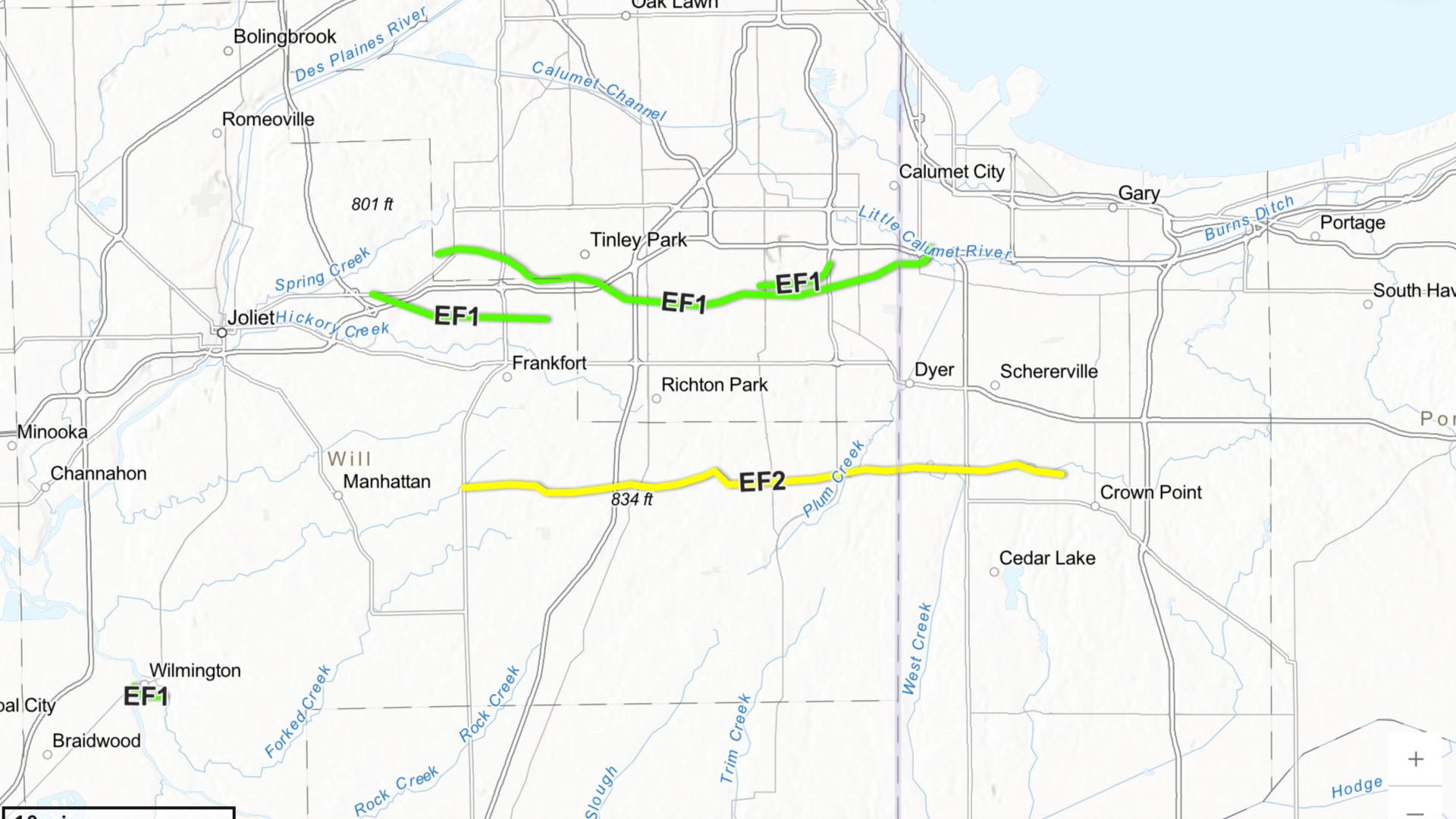 Confirmed tornado tracks from the August 11 derecho.